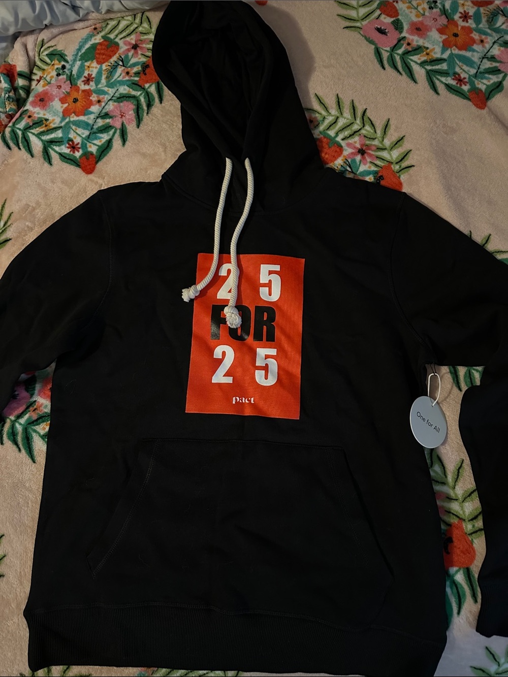 Pact Gender Neutral Black Zip-Up Sweater with Red Graphic Panel
